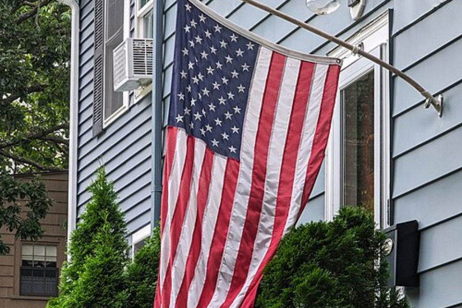 American flag hanging from a pole