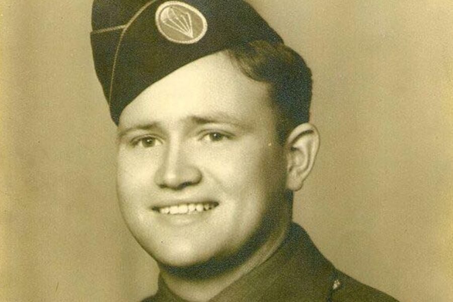 Portrait of a young WW2 smiling american soldier
